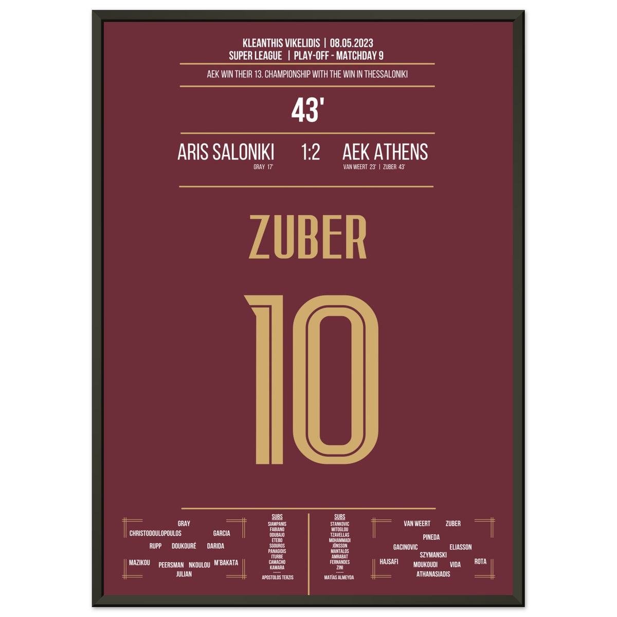 Zuber's goal secures AEK's 13th title