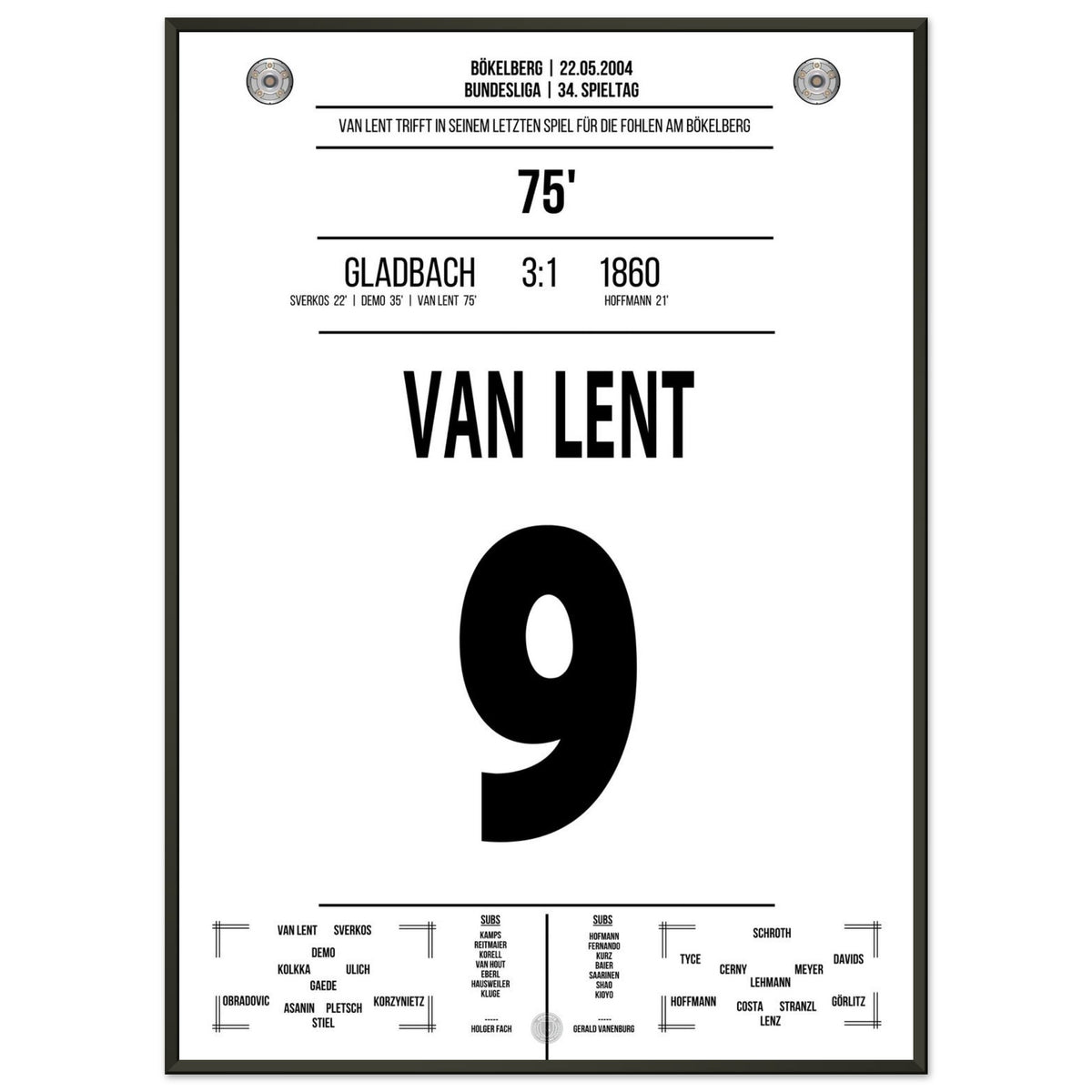 Van Lent scores in his final game for the Foals at the Bökelberg
