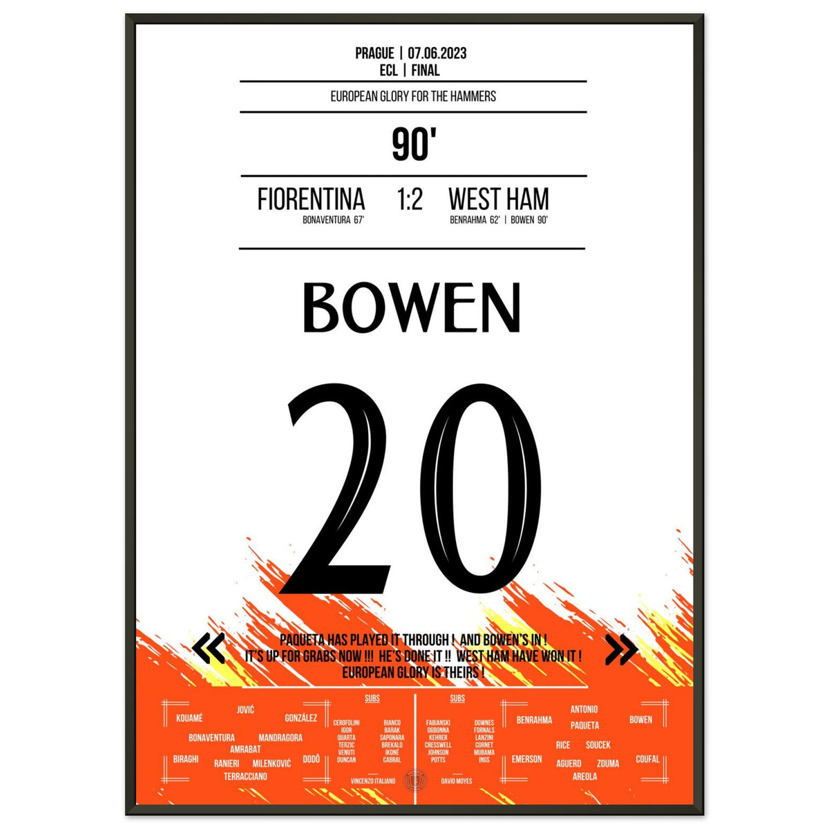 Bowen's last-minute winner seals European Cup triumph for the Hammers