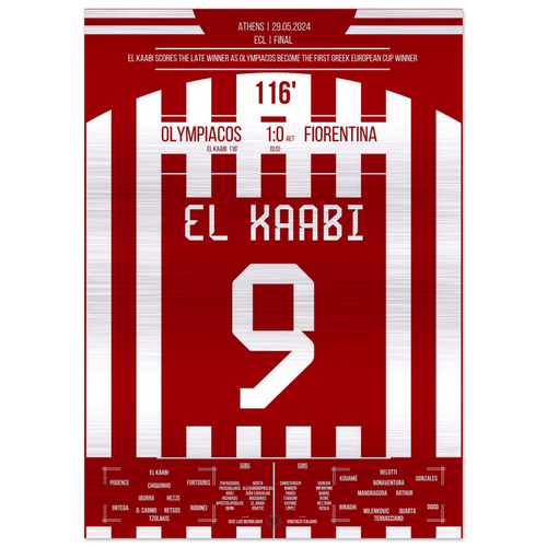 (Metal Print) El Kaabi shoots Olympiacos to their first European title in history