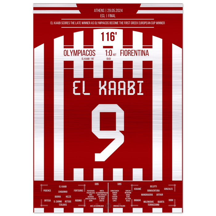 (Metal Print) El Kaabi shoots Olympiacos to their first European title in history