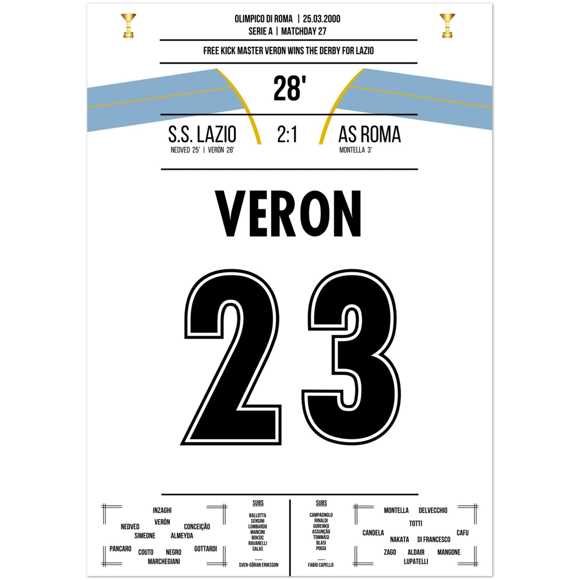 Veron's Freistosstor beim Derbysieg gegen die Roma A4-21x29.7-cm-8x12-Ohne-Rahmen