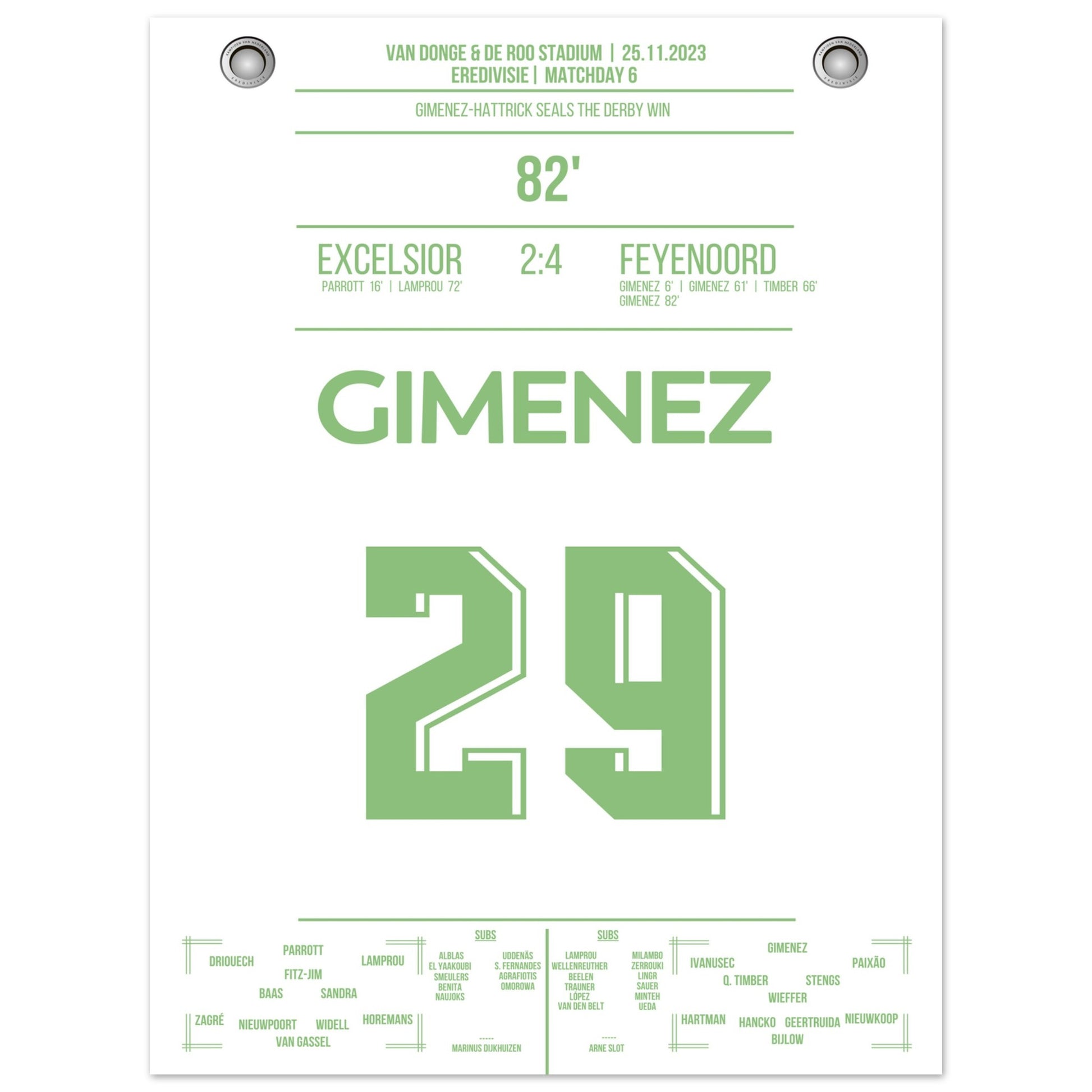 Gimenez-Hattrick beim Derby Sieg gegen Excelsior 30x40-cm-12x16-Ohne-Rahmen