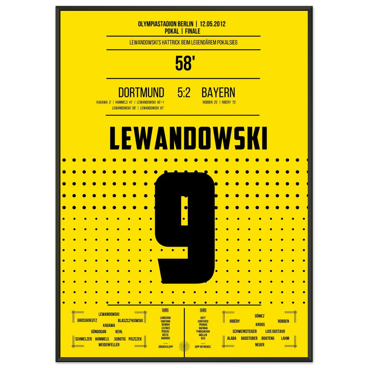 Lewandowski hat trick in the cup final against Bayern in 2012