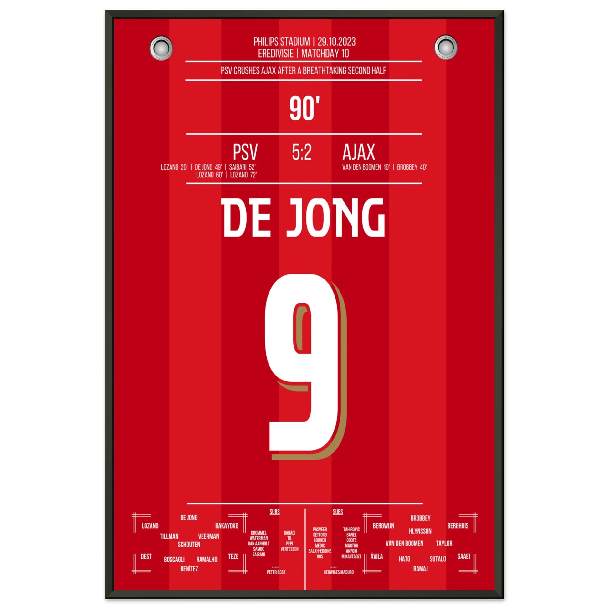 PSV's 5-2 Kantersieg gegen Ajax in 2023 60x90-cm-24x36-Schwarzer-Aluminiumrahmen