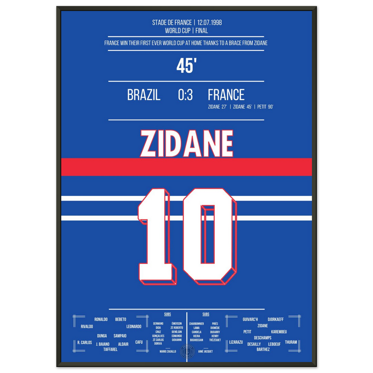 Zidane's header brace secured France's first World Cup title in 1998 against Brazil