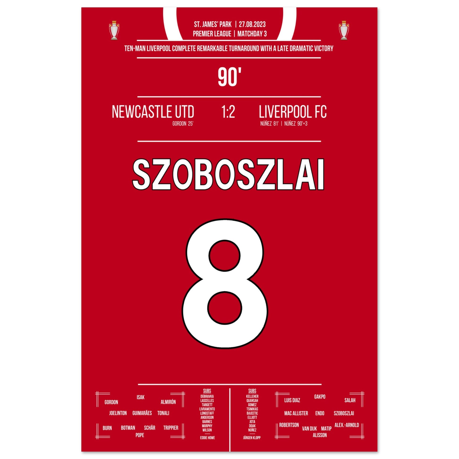 Liverpool's spätes Comeback in Unterzahl im St. James' Park 60x90-cm-24x36-Ohne-Rahmen