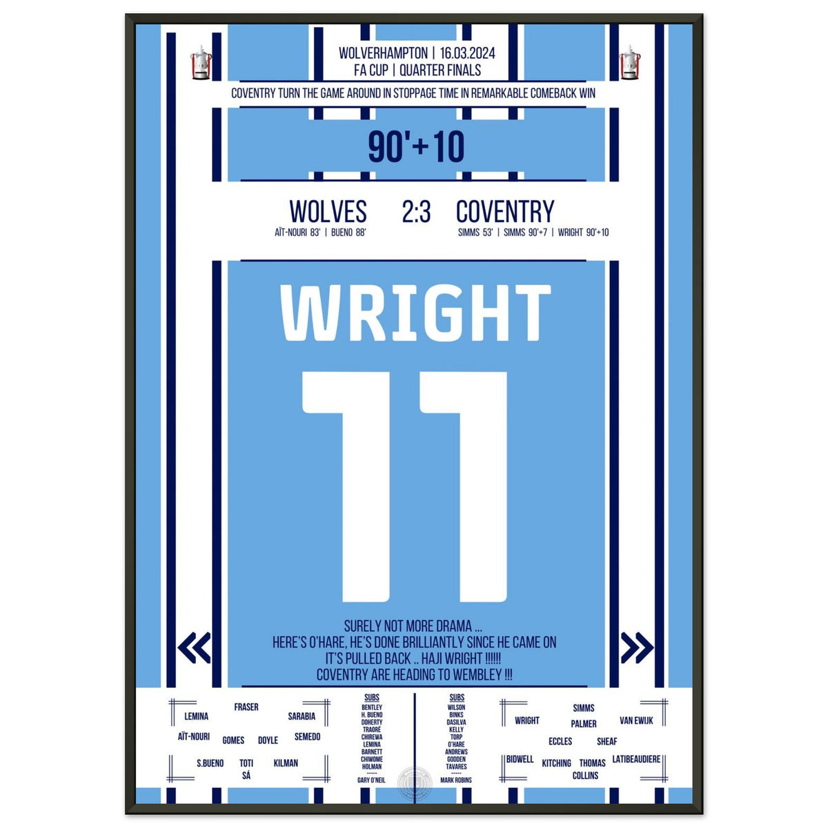 Haji Wright scores Coventry in stoppage time to Wembley.