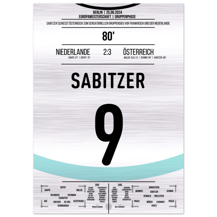 (Metal Print) Sabitzer shoots Austria to win the group at the European Championships