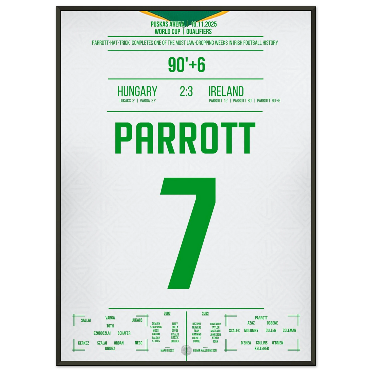 Parrott hat trick! Ireland storm into the World Cup playoffs with wild victory in Hungary
