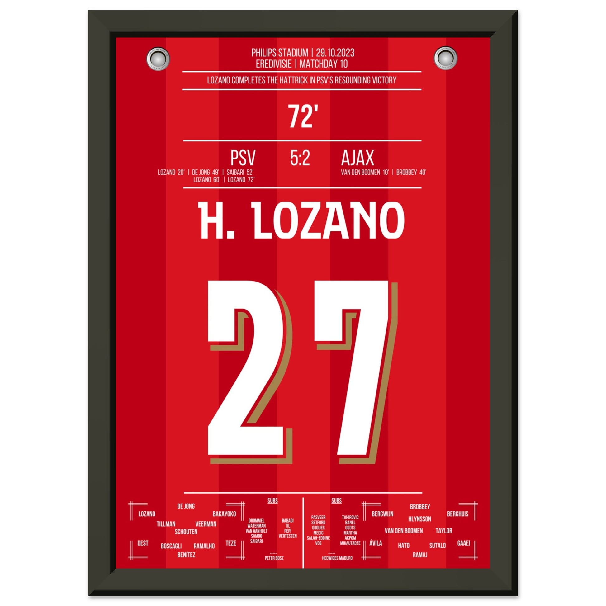 Lozano Hattrick bei 5-2 gegen Ajax A4-21x29.7-cm-8x12-Schwarzer-Aluminiumrahmen