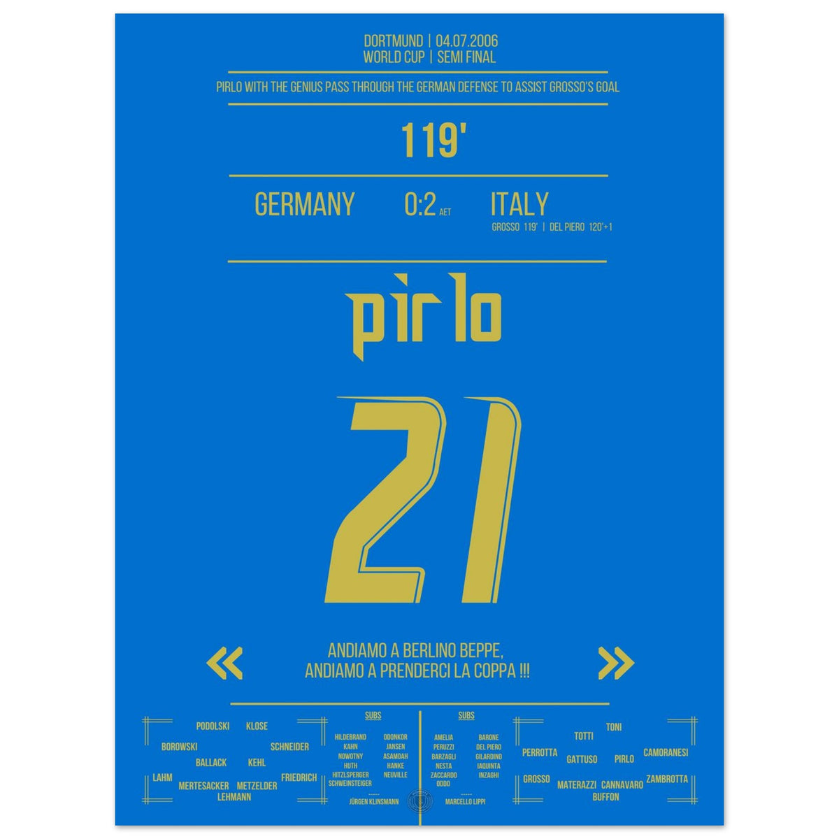 Pirlo's dream pass through the German defense to make it 1-0 through Grosso