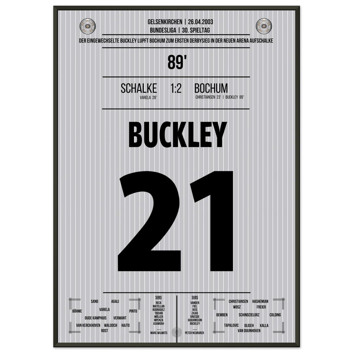 Buckley shoots Bochum to a late derby victory at Schalke