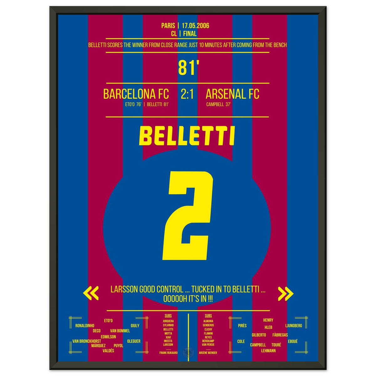 Belletti scores the winning goal in the 2006 final Barcelona - Arsenal