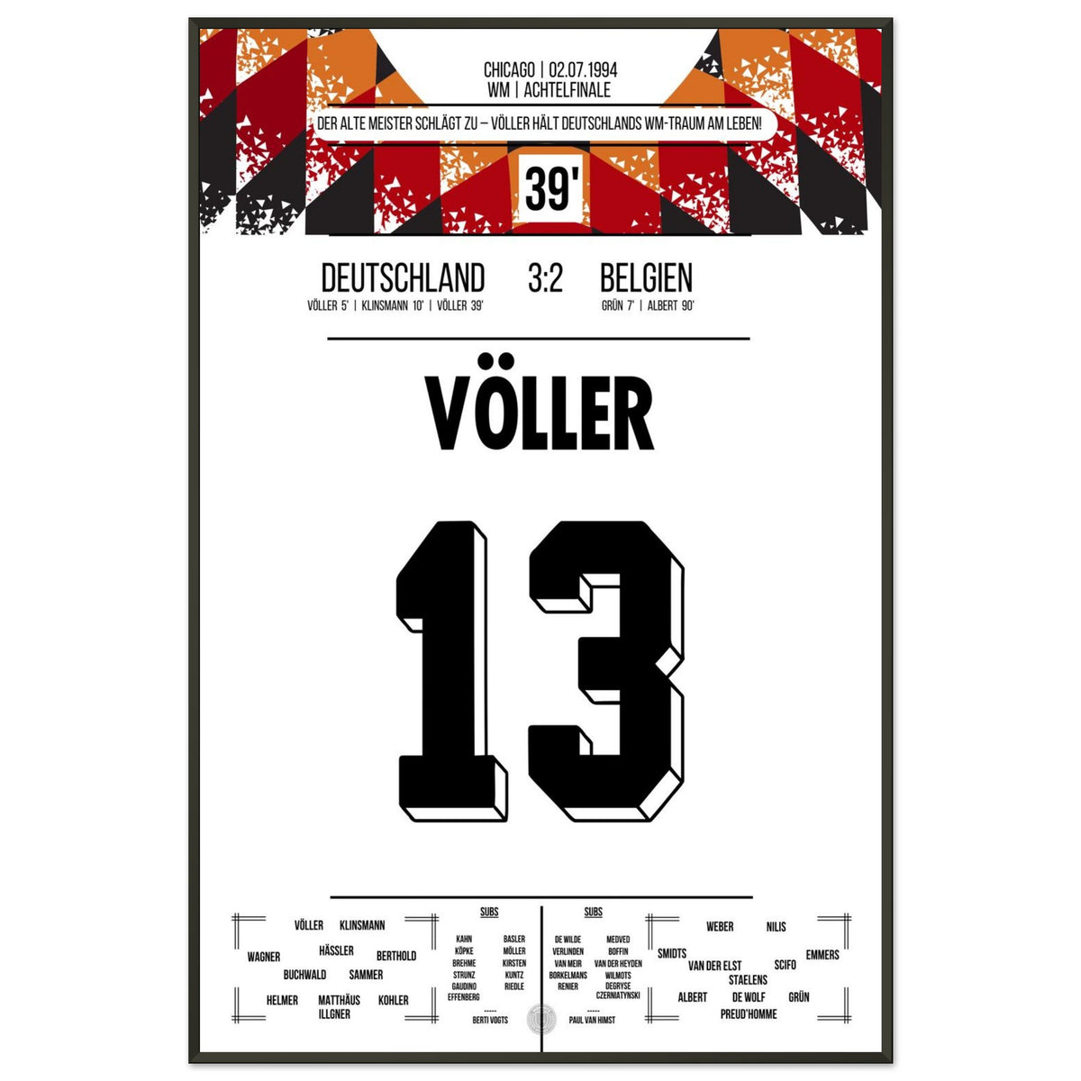 Völler scores twice in Germany's victory in the round of 16 of the 1994 World Cup
