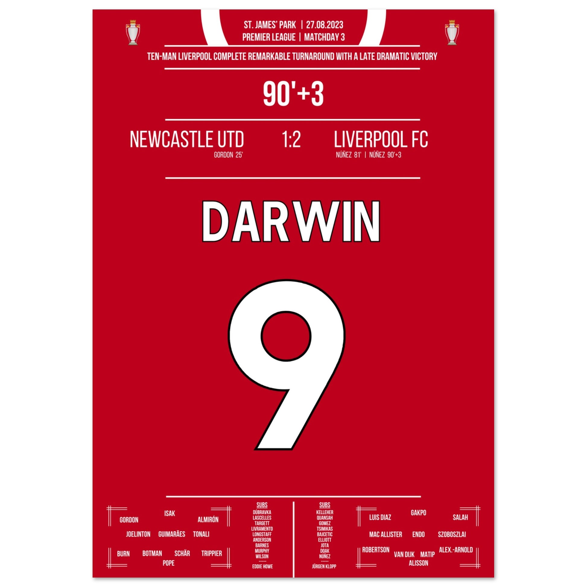 Darwin Nunez' später Doppelpack zum Sieg bei Newcastle 2023 A4-21x29.7-cm-8x12-Ohne-Rahmen