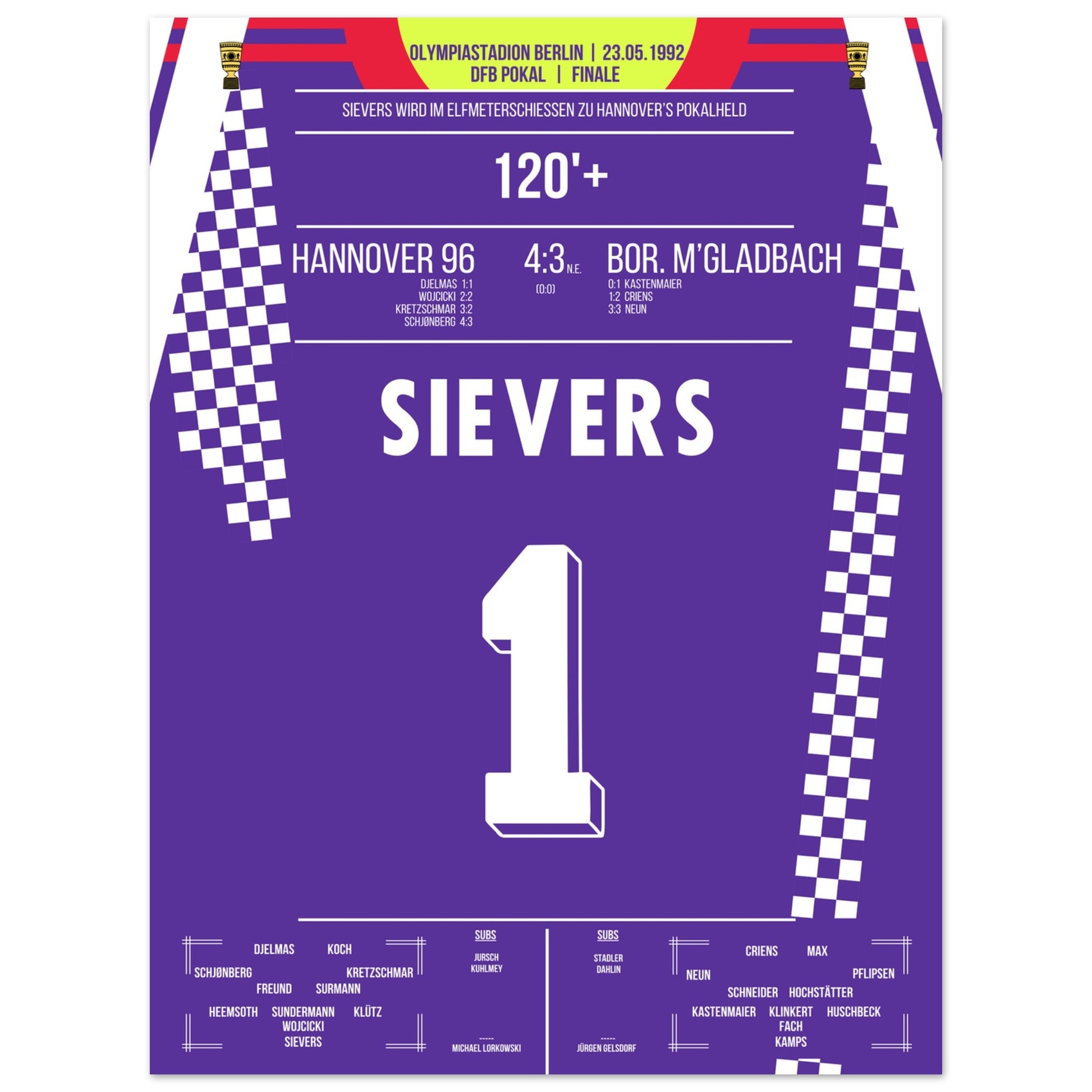 Sievers wird zu Hannover's Pokalheld 1992 30x40-cm-12x16-Ohne-Rahmen