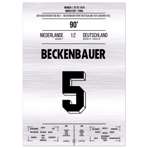 (Metal Print) Beckenbauer leads Germany to their second World Cup title in 1974