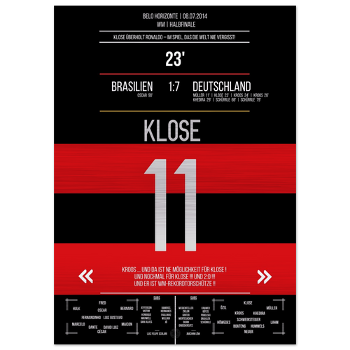 (Metal Print) Klose's World Cup record goal in the 7-1 win Germany - Brazil 2014