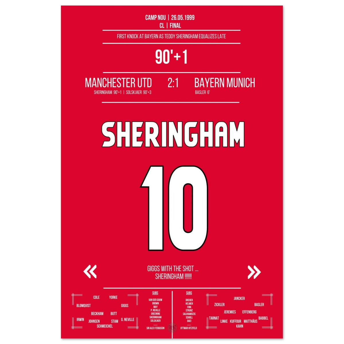 Sheringham's late equalizer in the 1999 CL final
