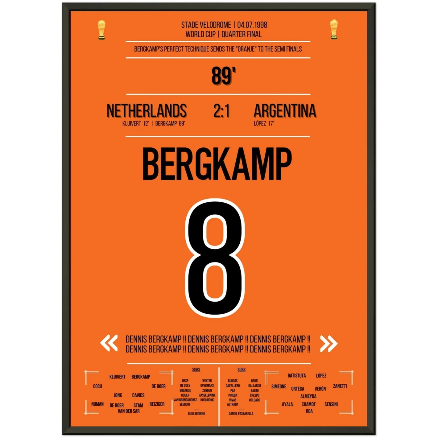 Dennis Bergkamp Traumtor bei der WM 1998 im Viertelfinale Niederlande - Argentinien 