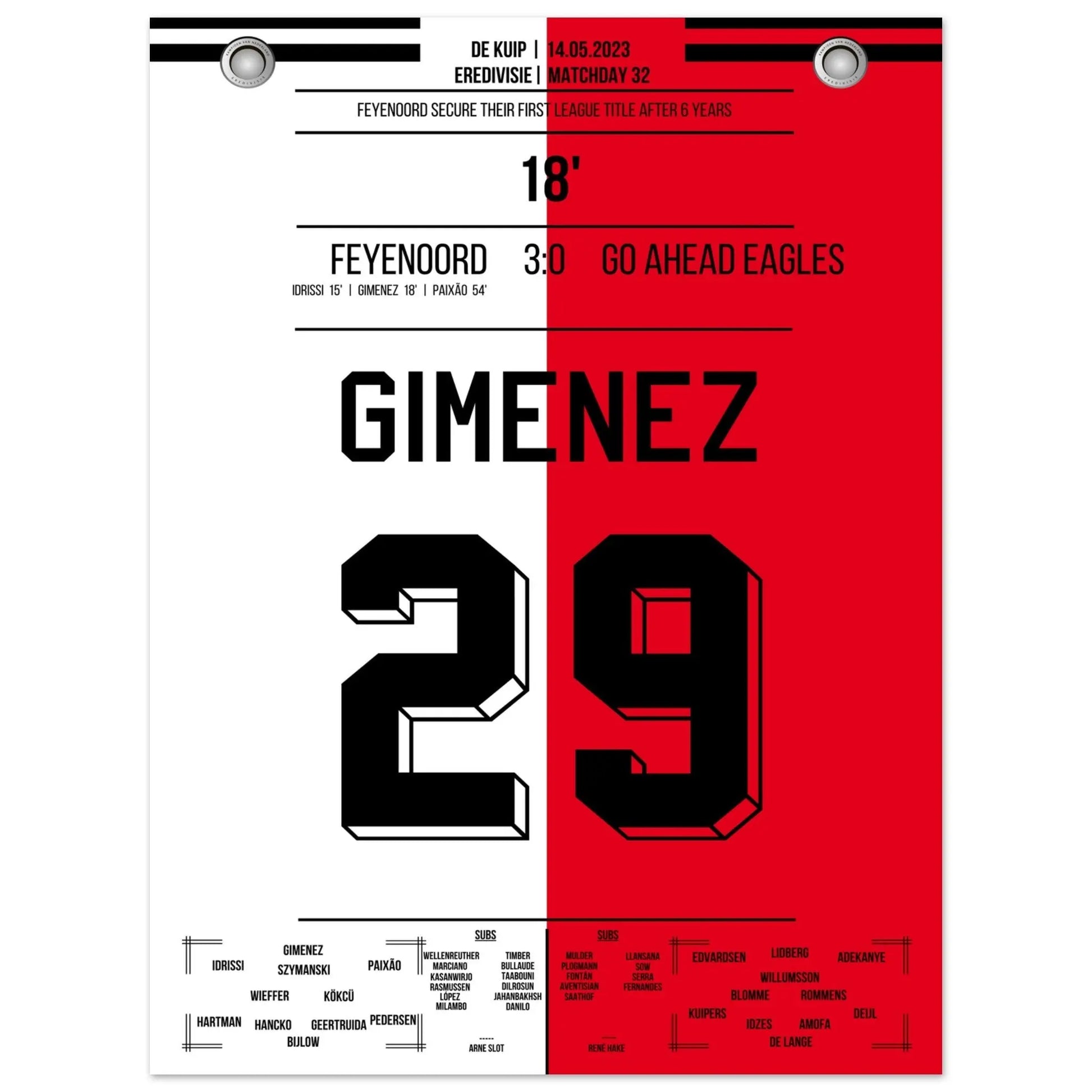 Feyenoord feiert seine 16. Meisterschaft in 2023 30x40-cm-12x16-Ohne-Rahmen