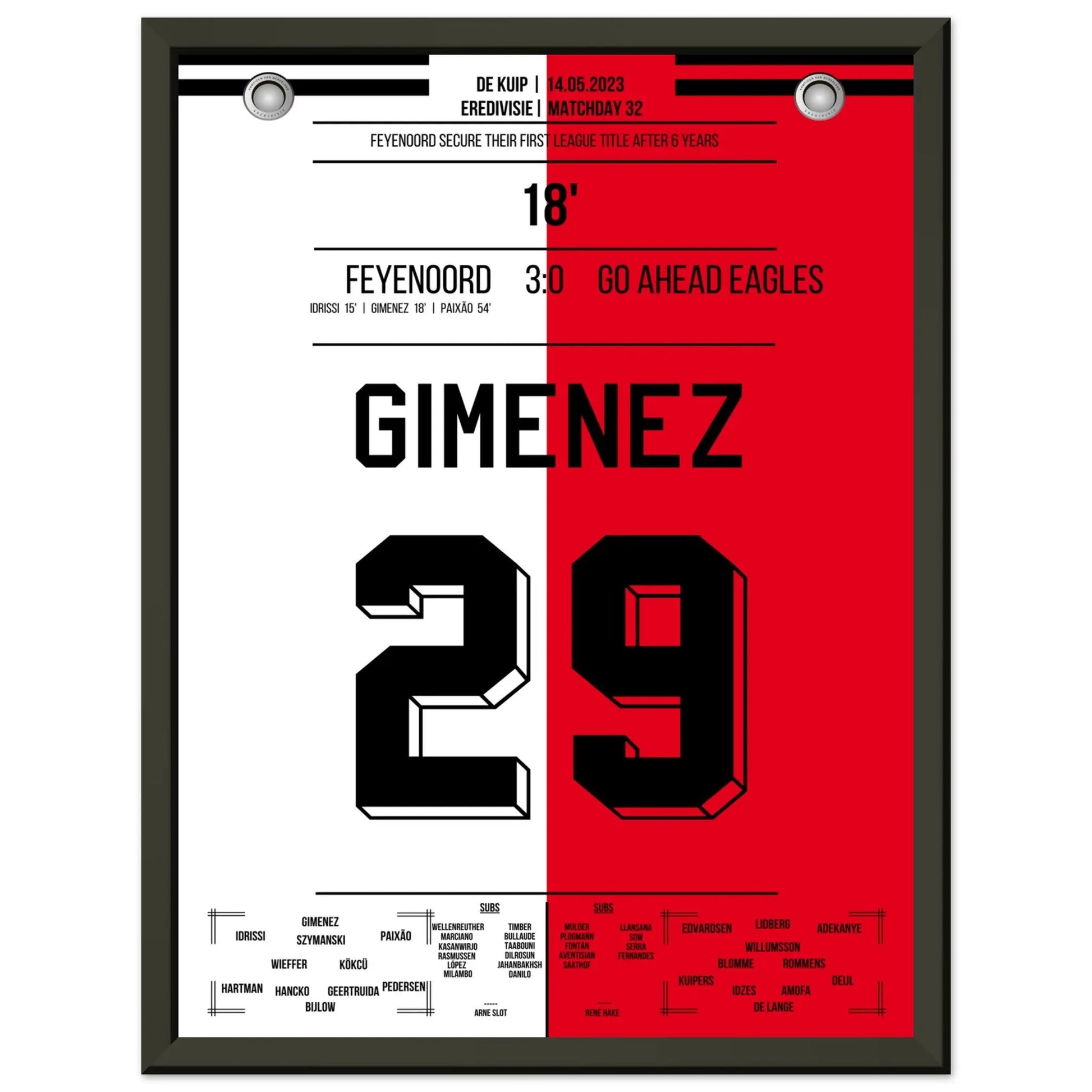 Feyenoord feiert seine 16. Meisterschaft in 2023 30x40-cm-12x16-Schwarzer-Aluminiumrahmen