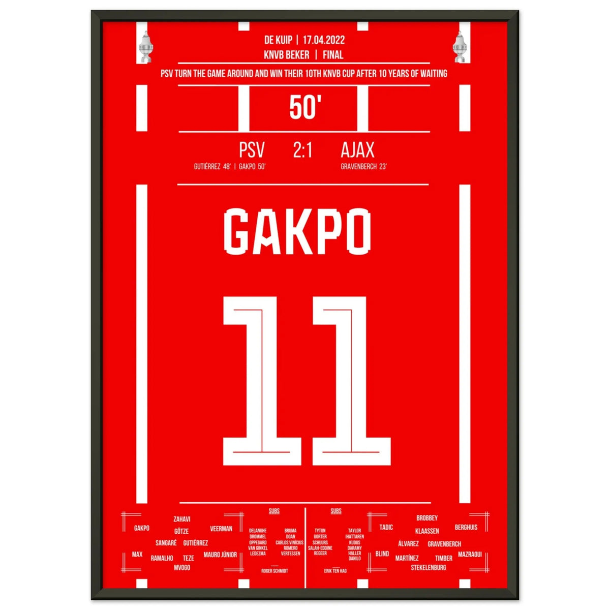 Gakpo with the winning goal in the cup final against Ajax 2017