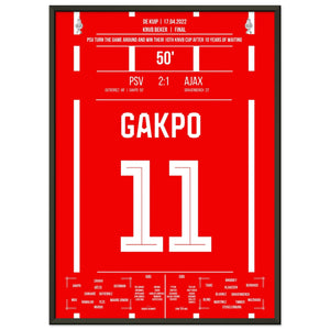 Gakpo mit Siegtreffer im Pokalfinale gegen Ajax 2017 50x70-cm-20x28-Schwarzer-Aluminiumrahmen