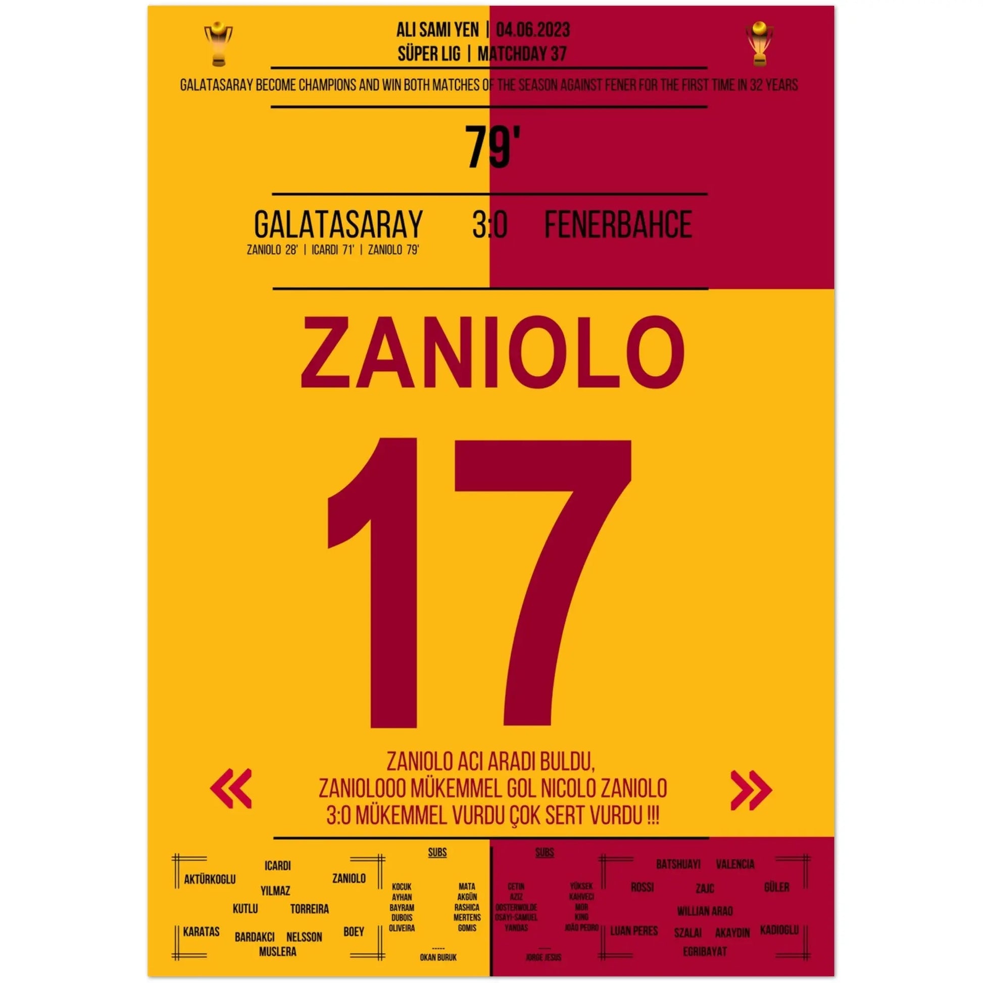 Galatasaray feiert die Meisterschaft im zweitem Derbysieg gegen Fenerbahce 2023 A4-21x29.7-cm-8x12-Ohne-Rahmen