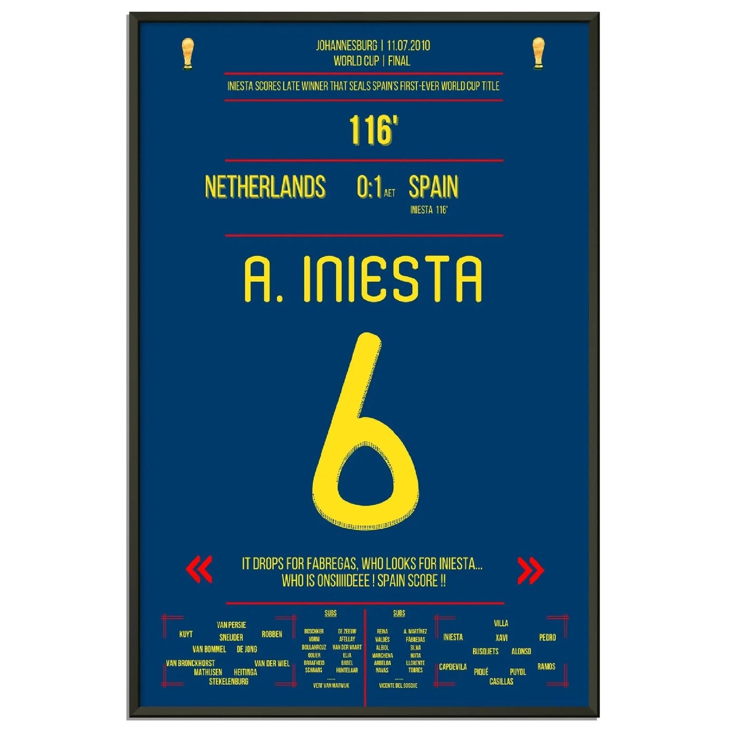 Iniesta's Tor zur Unsterblichkeit im WM Finale 2010 gegen Holland 