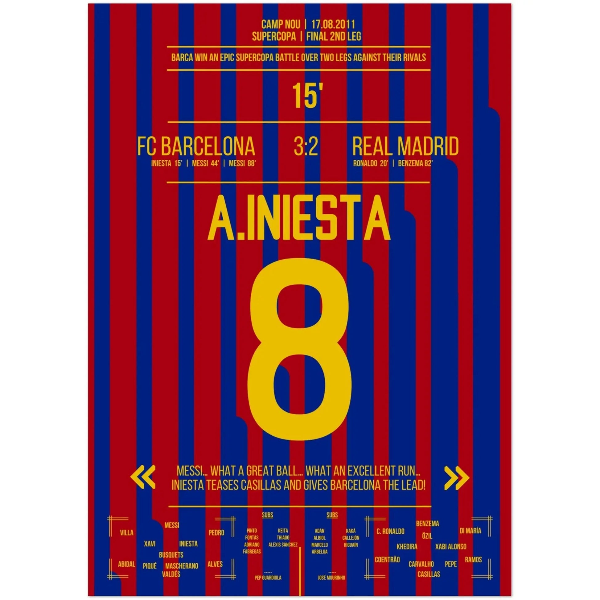 Iniesta's Tor bei Supercopa-Sieg in 2011 50x70-cm-20x28-Ohne-Rahmen