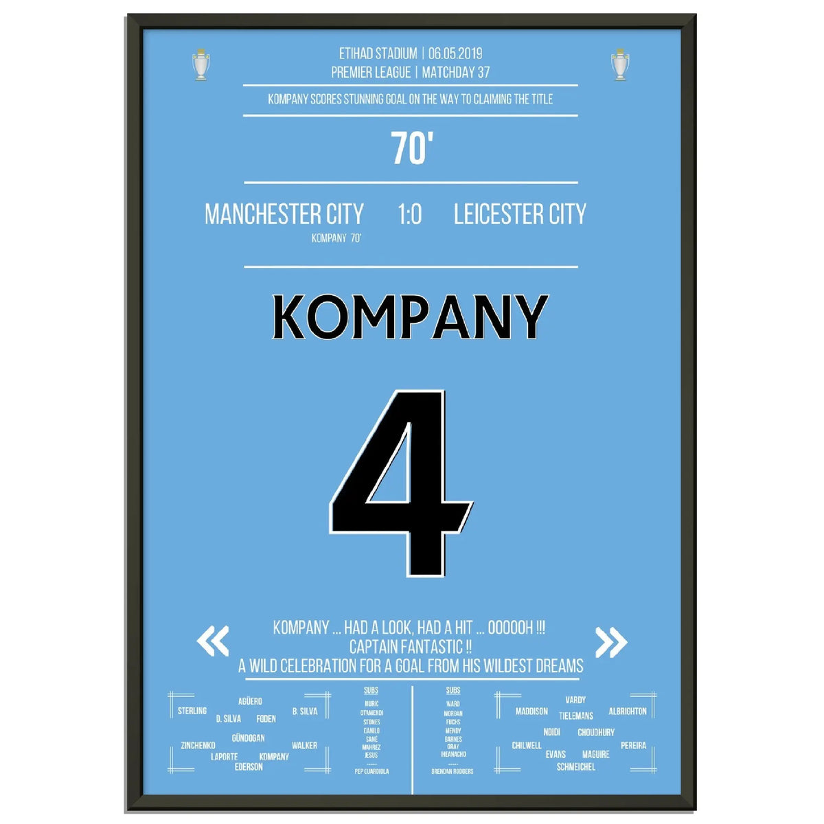 Kompany scores wonder goal against Leicester on City's path to 2019 Premier League title