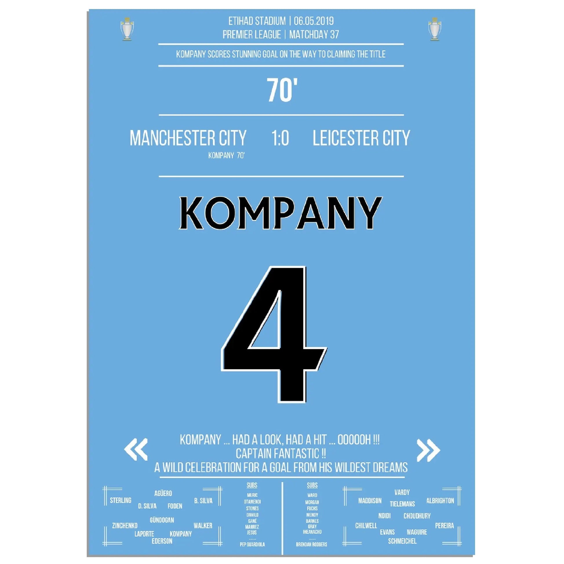 Kompany erzielt Traumtor gegen Leicester auf City's Weg zum Premier League Titel 2019 