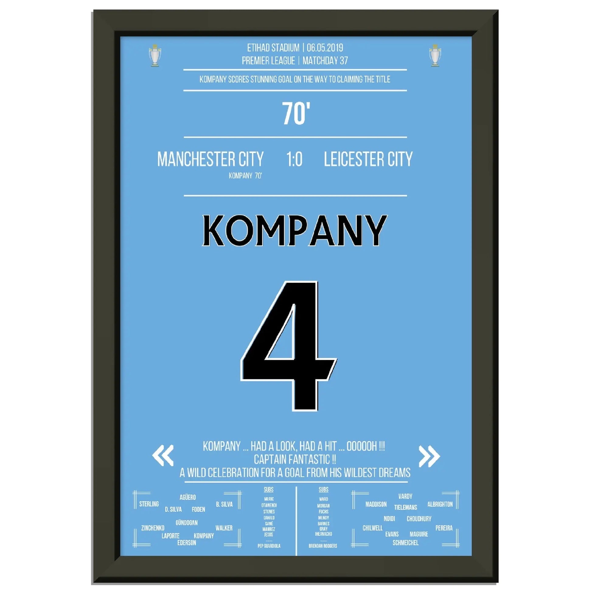 Kompany erzielt Traumtor gegen Leicester auf City's Weg zum Premier League Titel 2019 