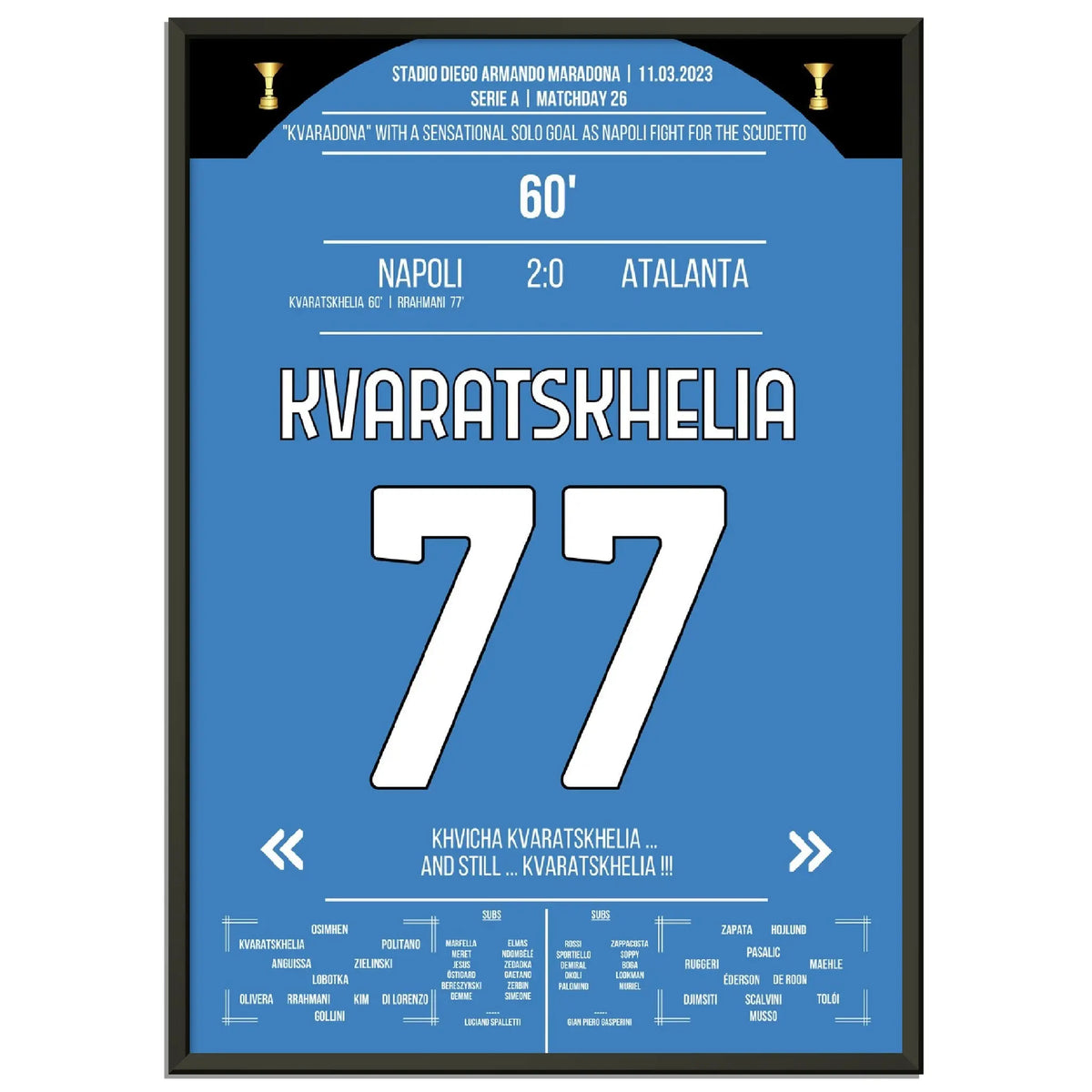 Kvaratskhelia with phenomenal solo goal against Atalanta in the race for the 2023 Scudetto