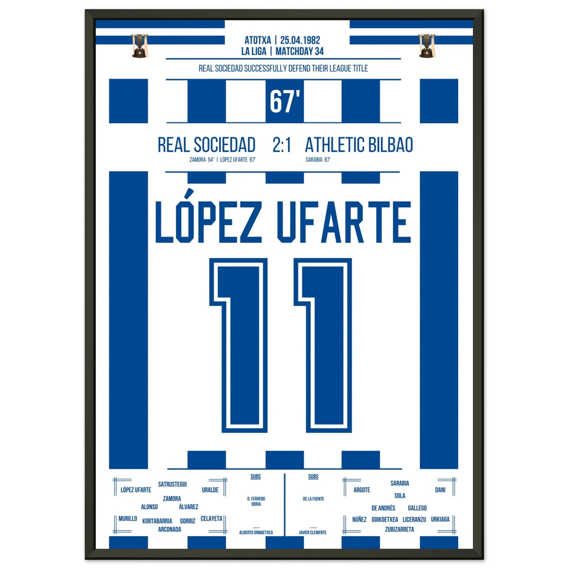 López Ufarte's Tor zur Titelverteidigung in 1982 50x70-cm-20x28-Schwarzer-Aluminiumrahmen