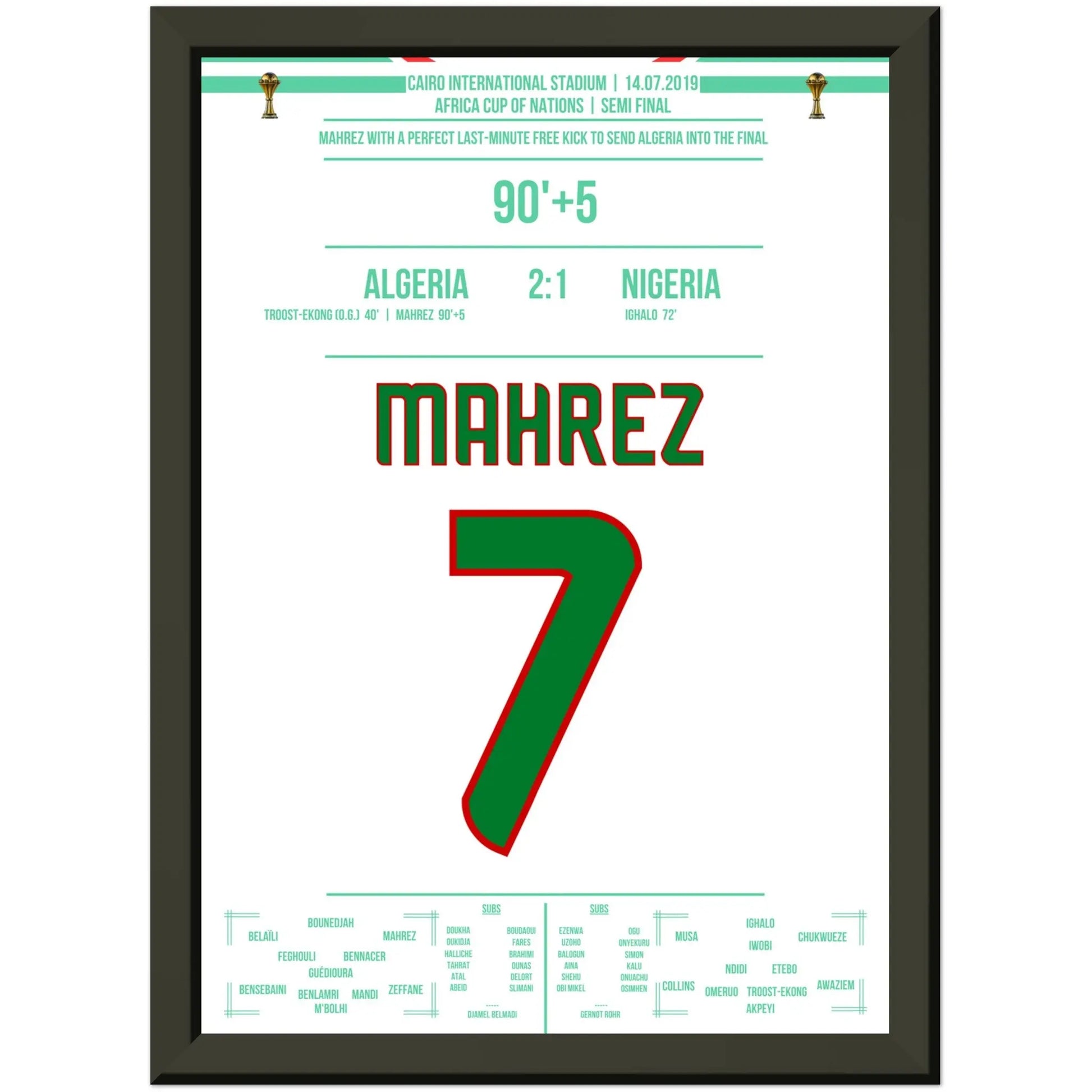 Mahrez Traum-Freistoß in der letzten Minute im Halbfinale des Afrika Cups A4-21x29.7-cm-8x12-Schwarzer-Aluminiumrahmen