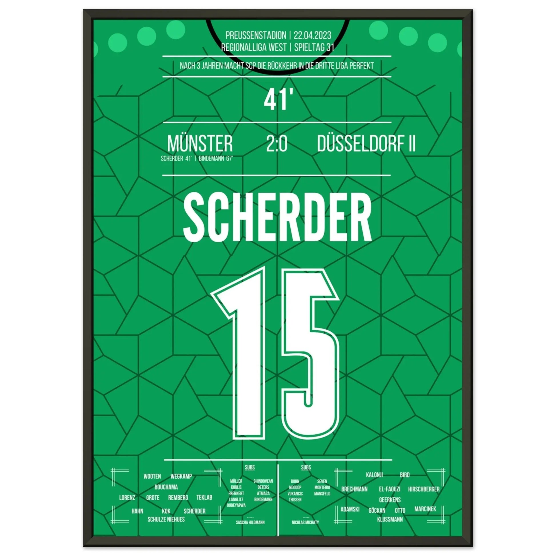 Münster's Rückkehr in die dritte Liga in 2023 50x70-cm-20x28-Schwarzer-Aluminiumrahmen