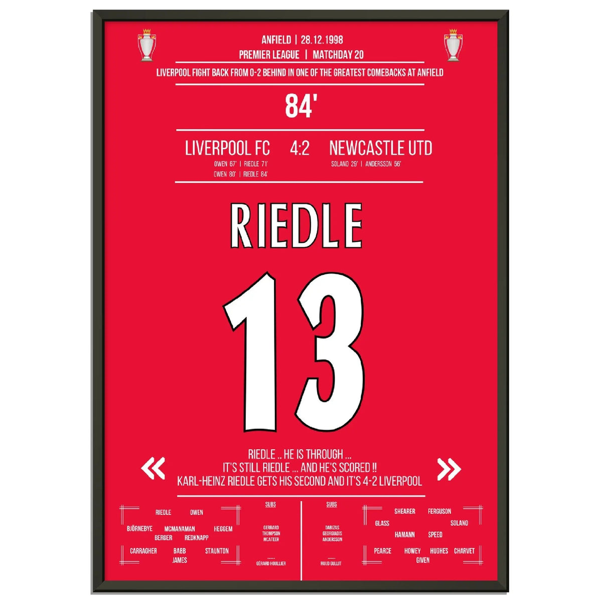 Riedle's brace in Liverpool's wild comeback against Newcastle in 1998