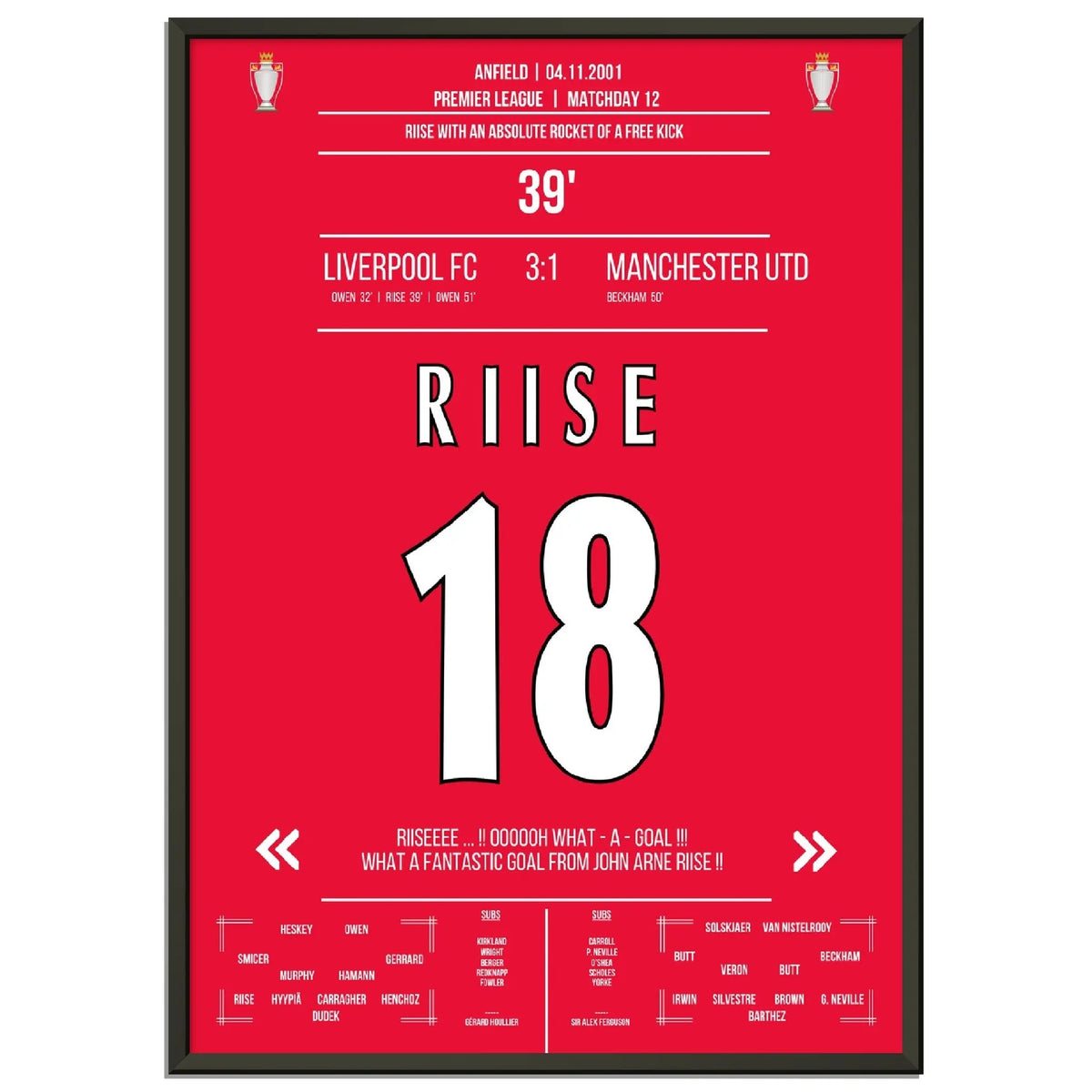 Riise takes the hammer out of Liverpool's home win against Man Utd in 2001