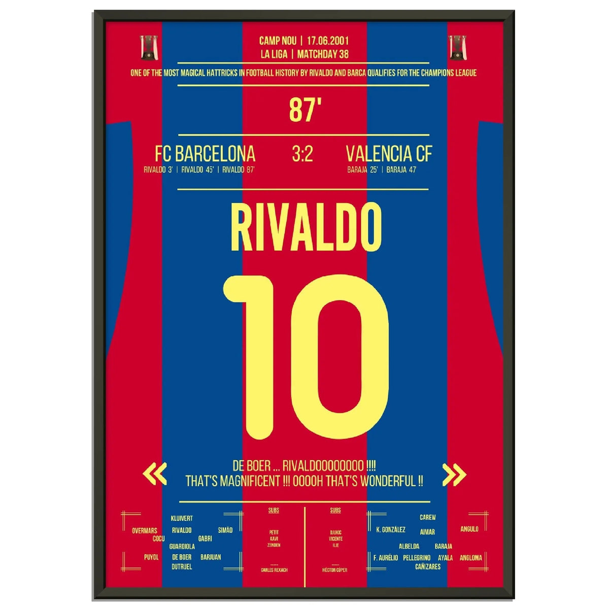 Rivaldo's magical hat trick leads Barcelona into the CL