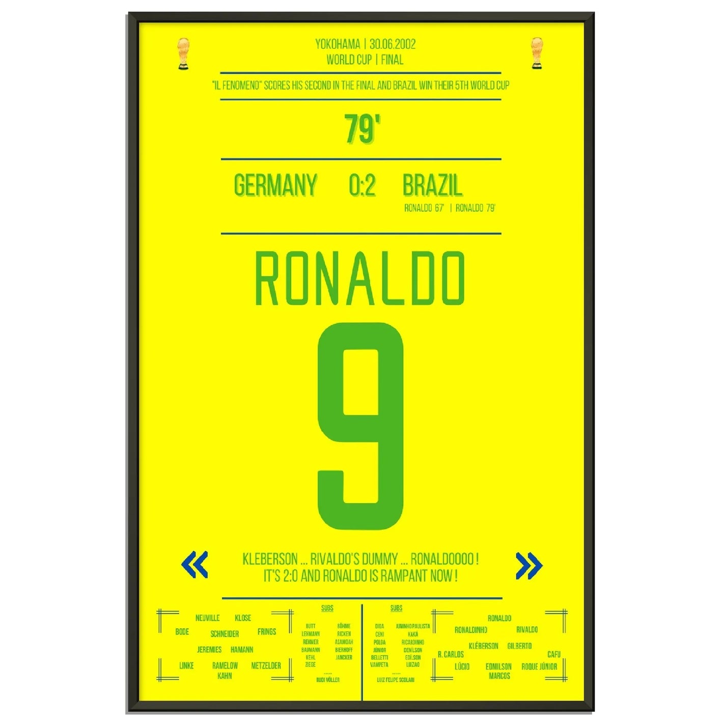 Ronaldo Il Fenomeno Doppelpack für Brasilien WM Finale 2002 gegen Deutschland 