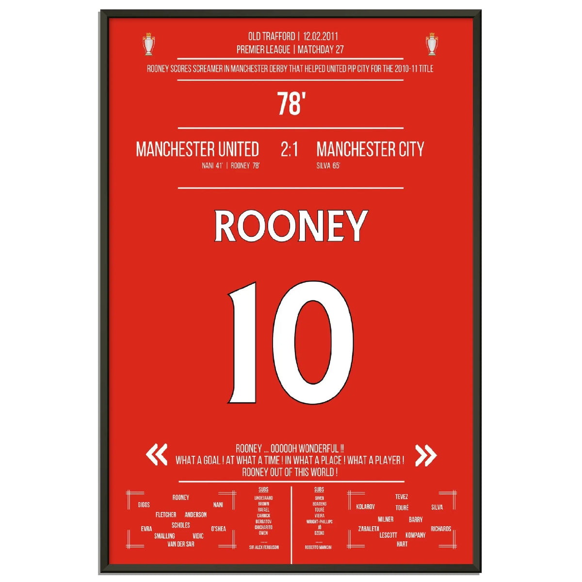 Rooney's overhead kick in the 2011 Manchester derby