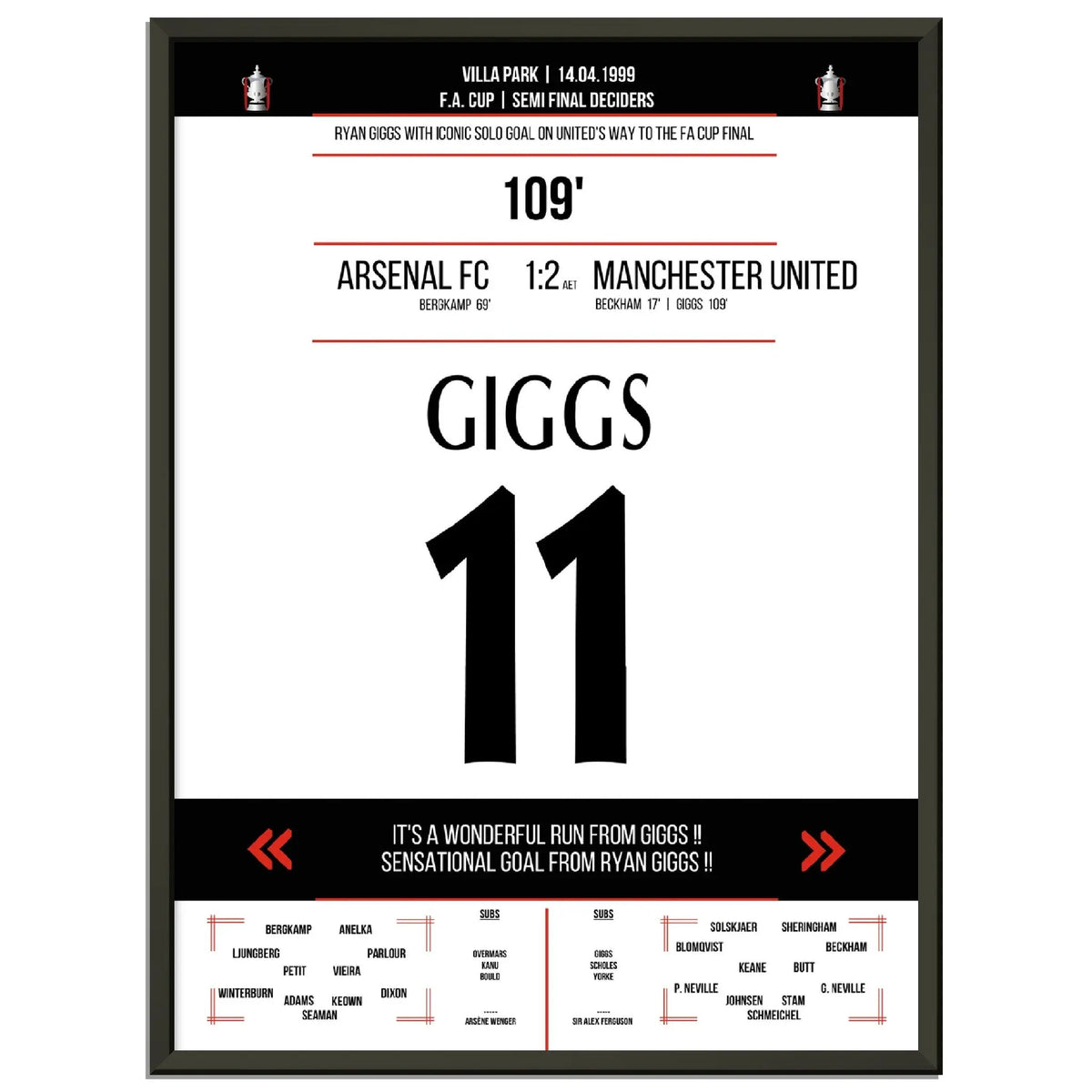 Ryan Giggs' legendary goal in the FA Cup semi-final triumph against Arsenal in 1999