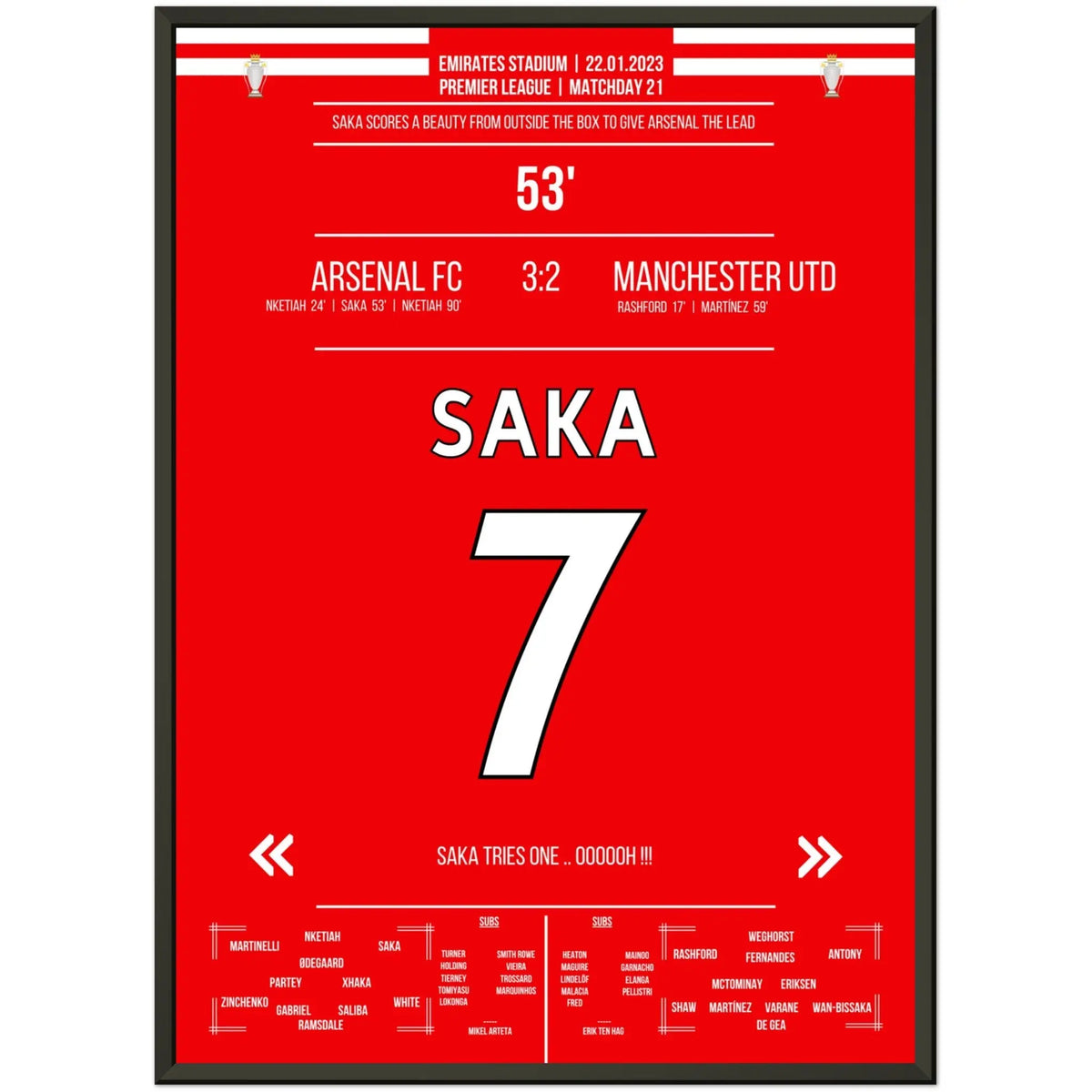 Saka's dream goal from distance against Man Utd