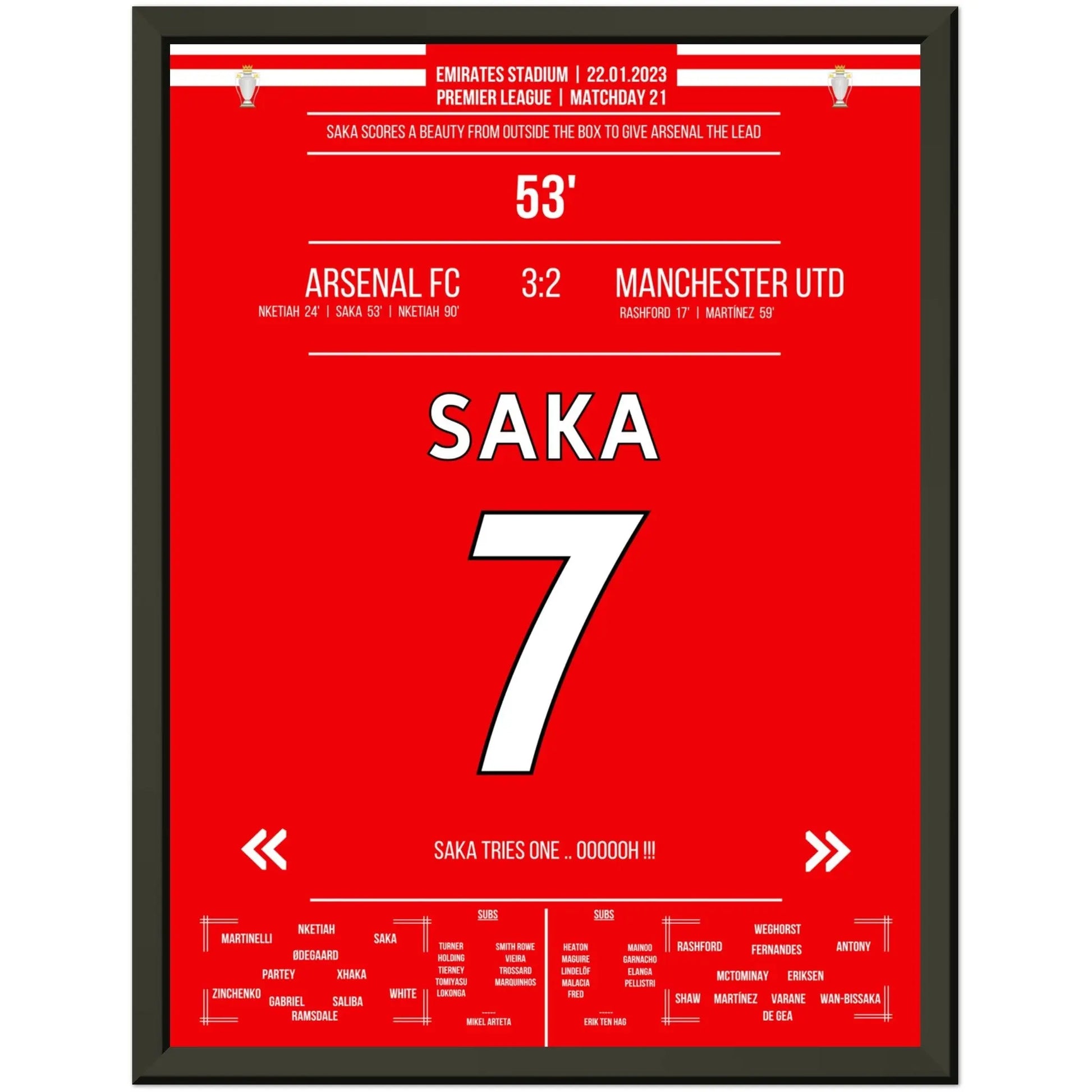 Saka's Traumtor aus der Distanz gegen ManU 