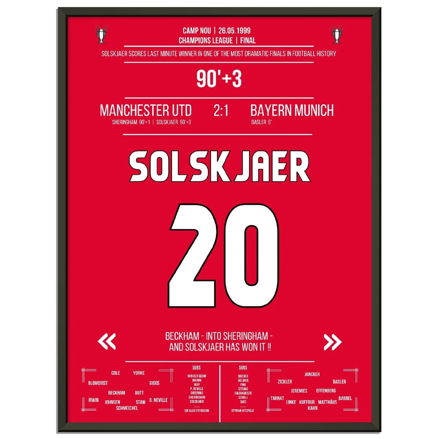 Solskjaer trifft im denkwürdigsten Comeback der Champions League Geschichte im Finale 1999 gegen Bayern 