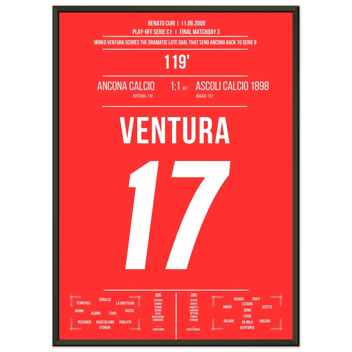 Ventura's goal in Ancona's promotion against Ascoli in 2000