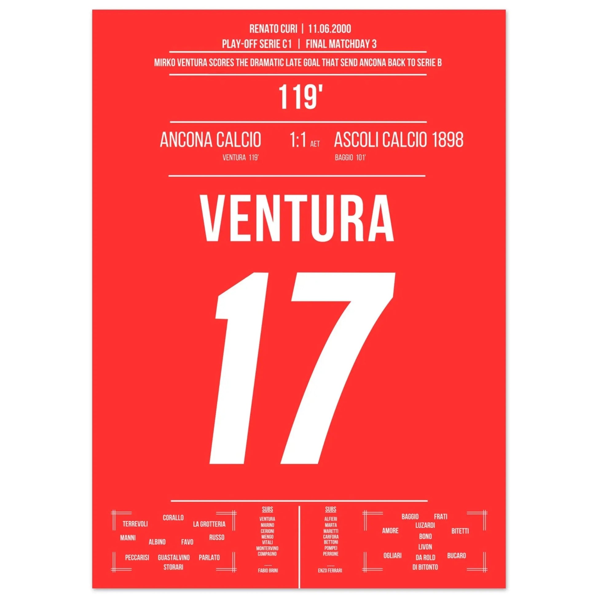 Ventura's Tor zum Aufstieg von Ancona gegen Ascoli in 2000 50x70-cm-20x28-Ohne-Rahmen